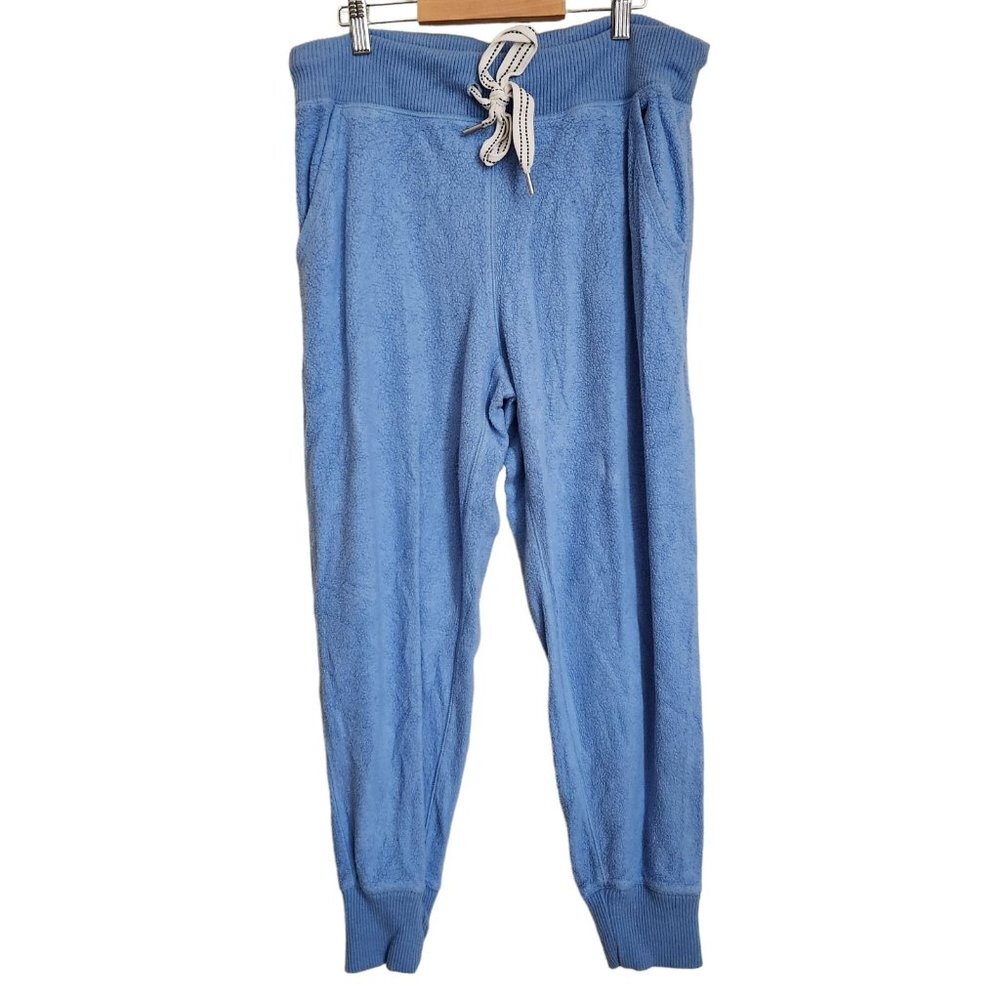 AERIE Fuzzy On High Rise Tapered Fleece Joggers Blue sz M American Eagle Lounge